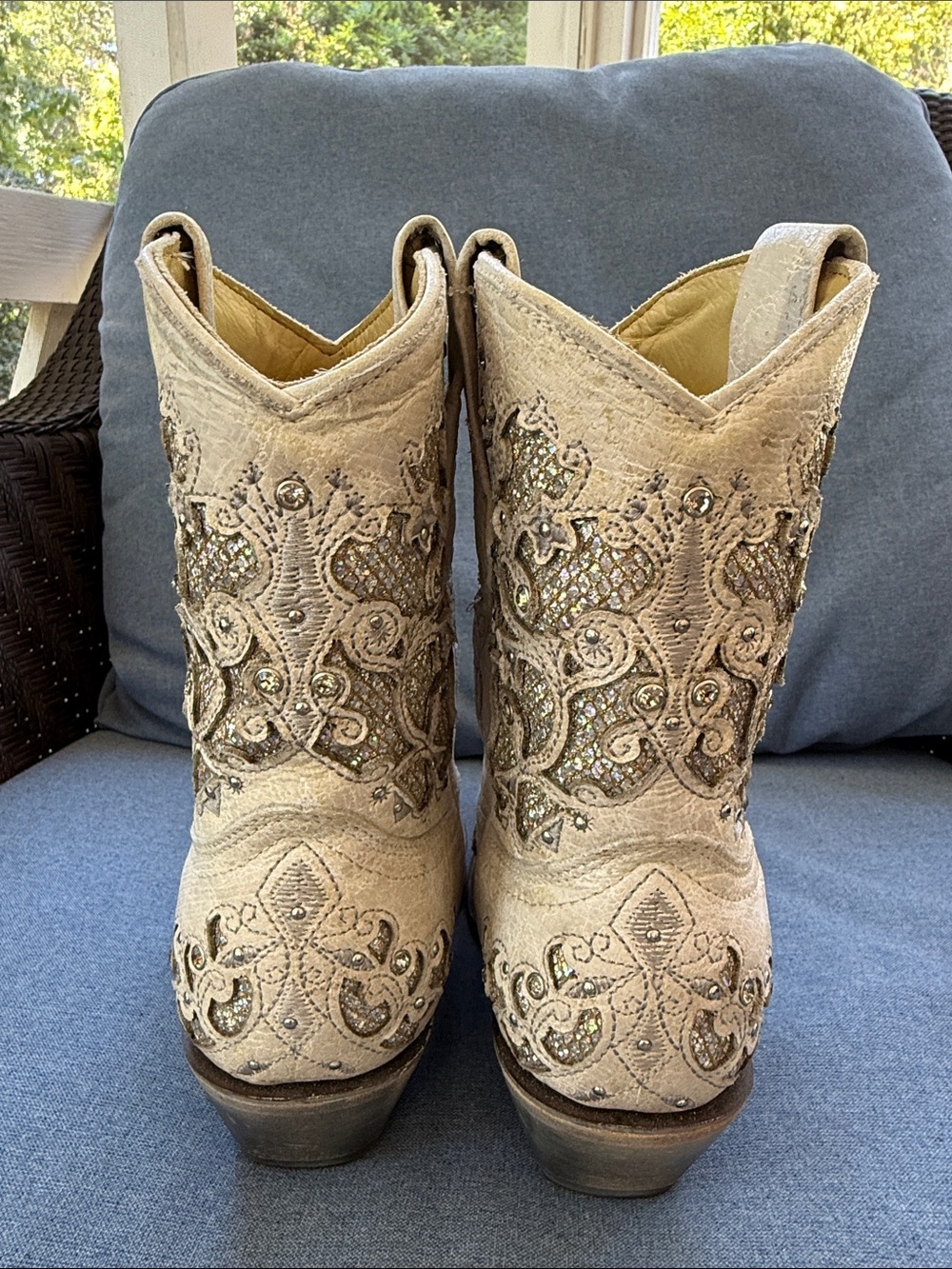 Corral Cowboy Boots WHITE GLITTERED SNIP TOE WEDDING booties 7.5 Women’s cowgirl - Picture 12 of 13